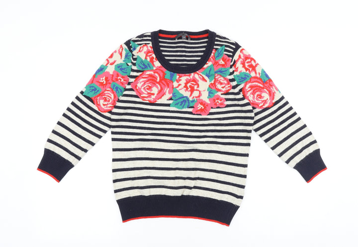 Marks and Spencer Womens Multicoloured Crew Neck Geometric Cotton Pullover Jumper Size 10 Pullover