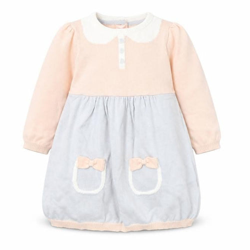 Marks and Spencer Baby Grey Colourblock 100% Cotton Jumper Dress Size 9-12 Months Round Neck Button