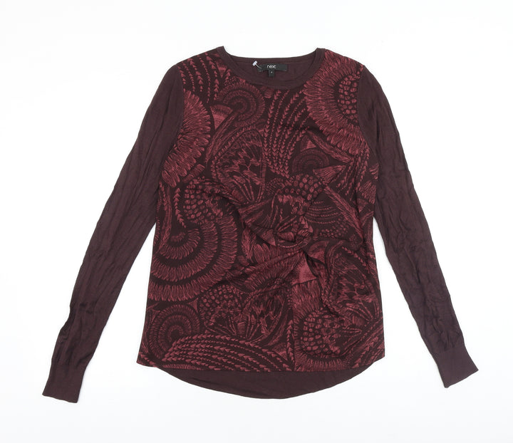 NEXT Womens Purple Crew Neck Geometric Acrylic Pullover Jumper Size 8 Pullover