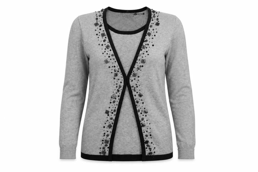Front view of Saloos women’s grey round neck wool jumper, size S