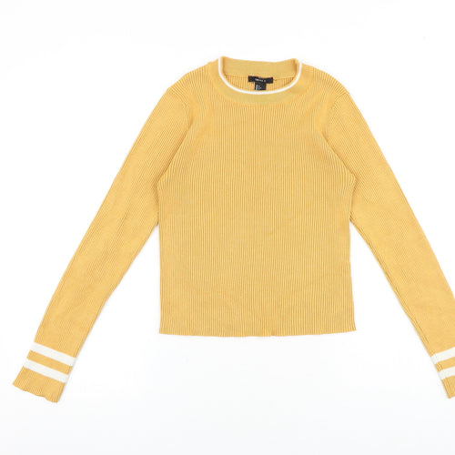 FOREVER 21 Womens Yellow Round Neck Cotton Pullover Jumper Size L Pullover - Ribbed
