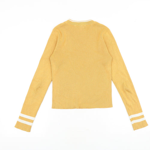 FOREVER 21 Womens Yellow Round Neck Cotton Pullover Jumper Size L Pullover - Ribbed