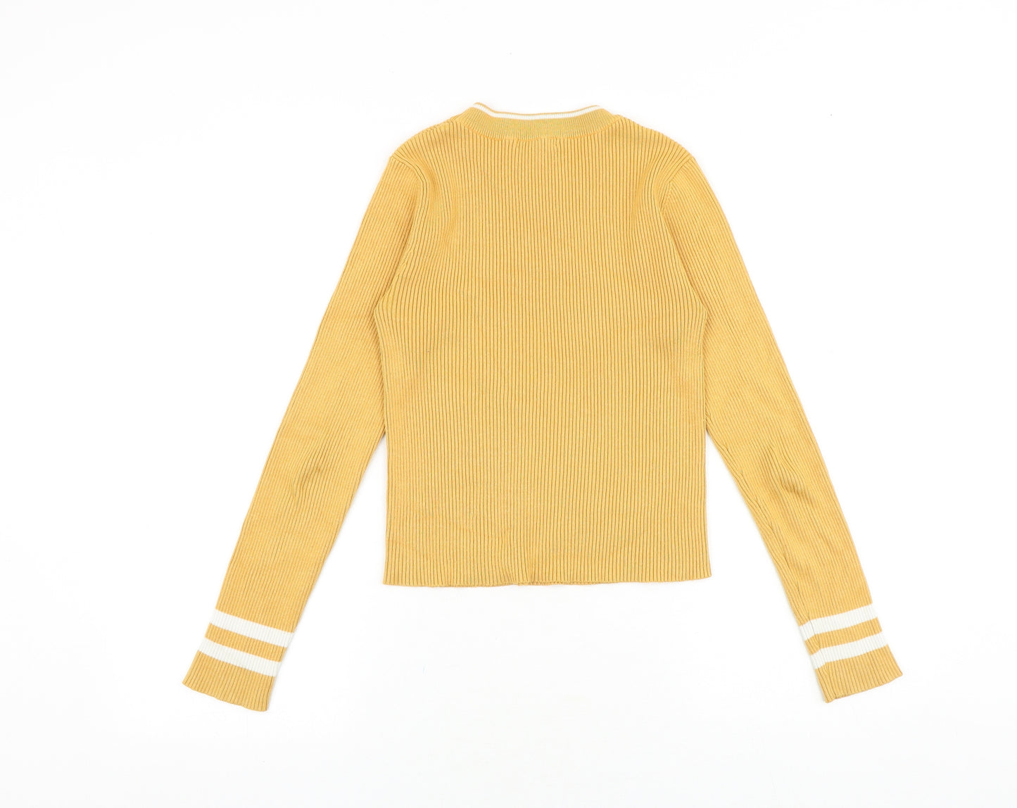 FOREVER 21 Womens Yellow Round Neck Cotton Pullover Jumper Size L Pullover - Ribbed