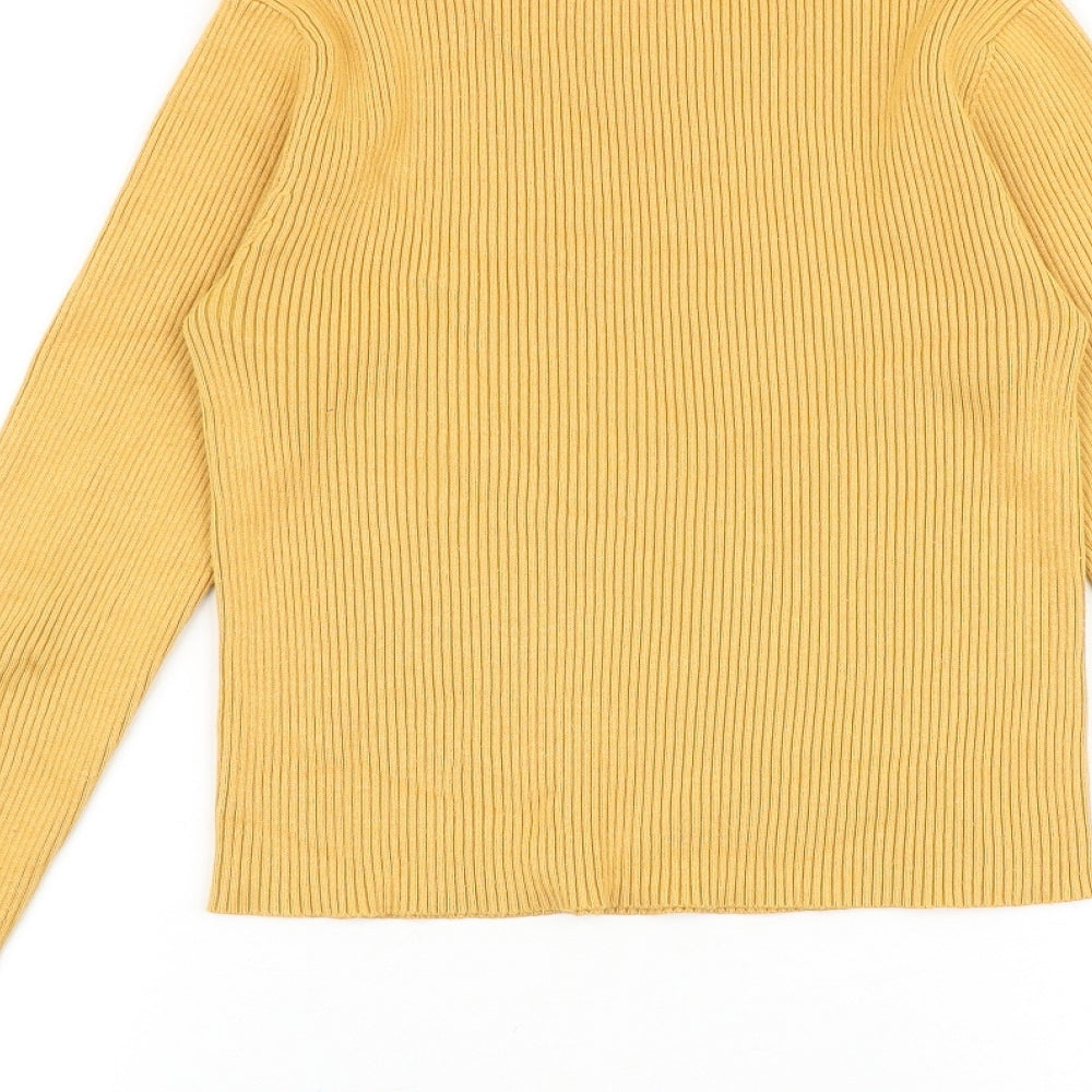 FOREVER 21 Womens Yellow Round Neck Cotton Pullover Jumper Size L Pullover - Ribbed