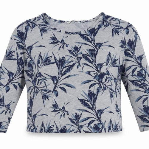 George Womens Grey Floral Polyester Cropped Blouse Size 10 Boat Neck