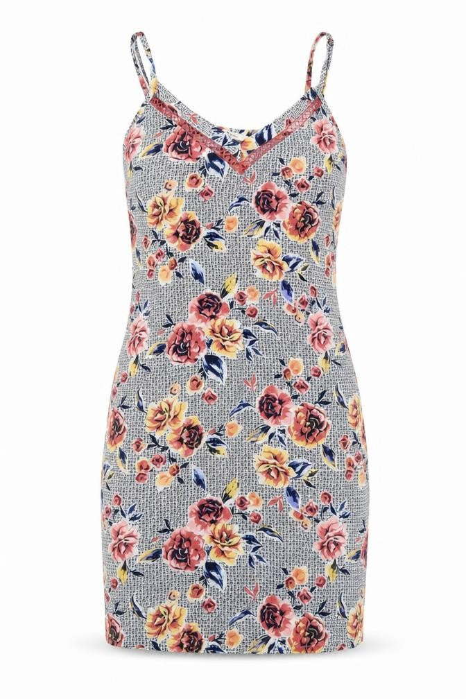TU Womens Grey Floral Viscose Tank Dress Size 12 V-Neck Pullover