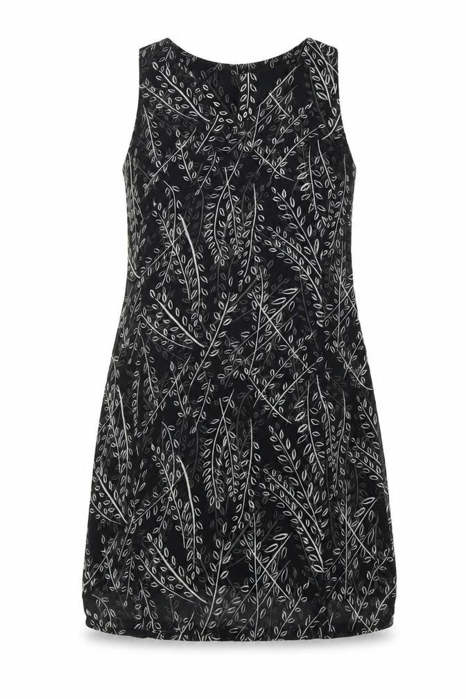 Front view of Fransa women’s black geometric polyester a-line, size M, v-neck zip