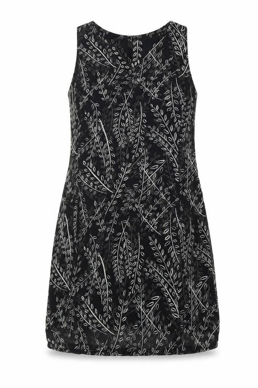 Front view of Fransa women’s black geometric polyester a-line, size M, v-neck zip