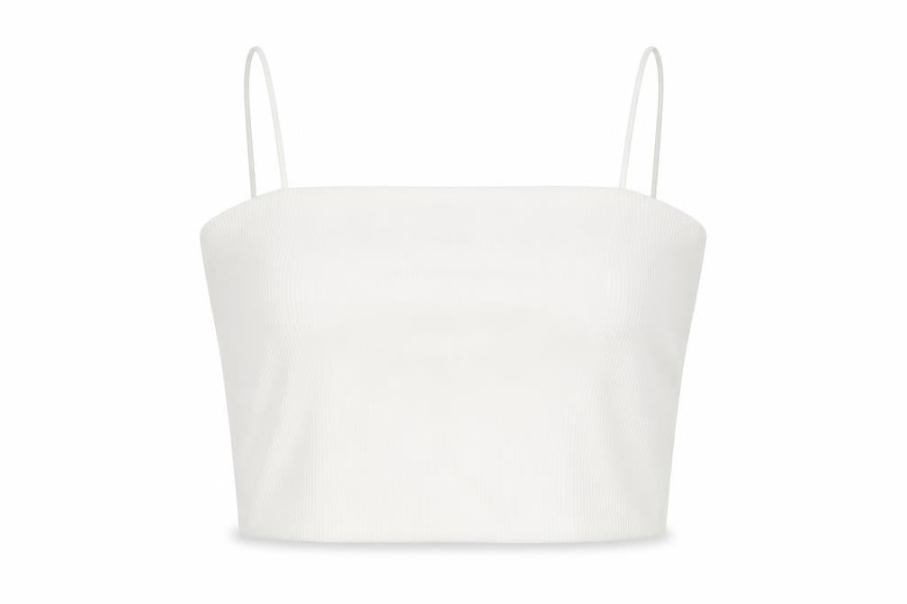 Front view of SHEIN women’s white polyester cropped tank, size L, square neck