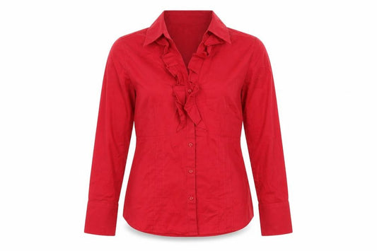 Front view of Papaya women’s red cotton basic button-up, size UK 12, collared