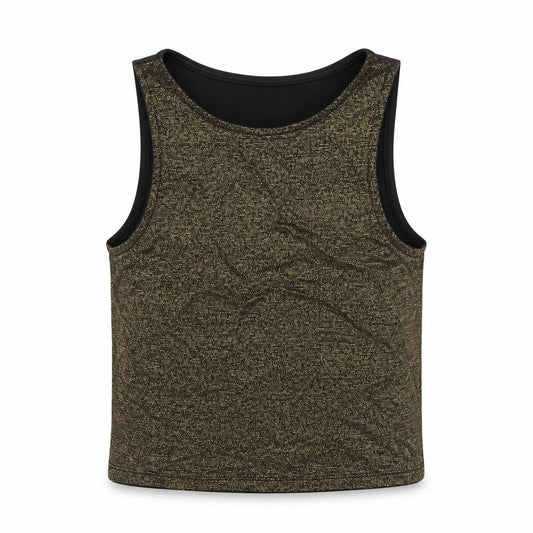 Front view of Divided women’s black geometric viscose basic tank, size S, round neck