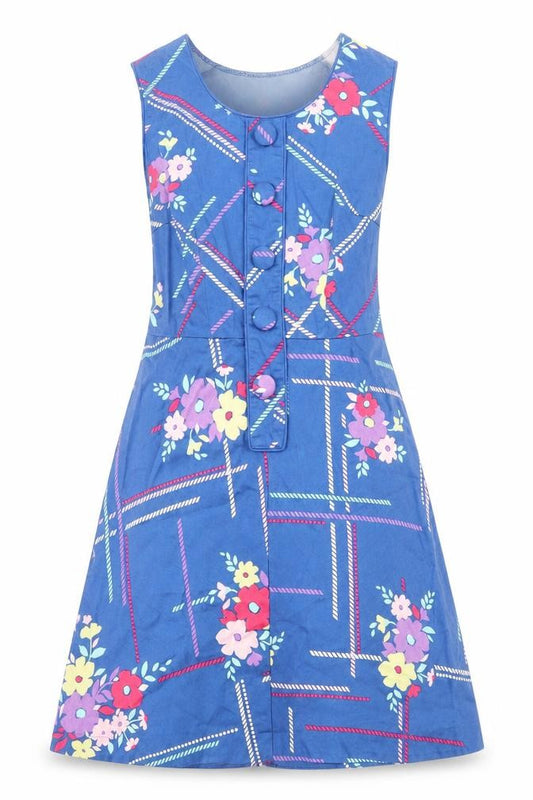 Front view of New Look women’s blue geometric cotton a-line, size UK 8, round neck pullover