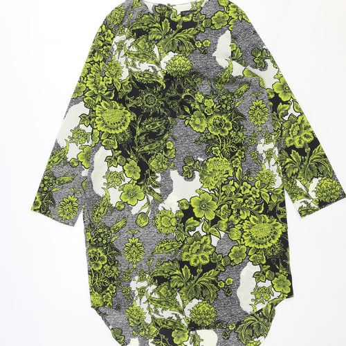 Topshop Womens Green Floral Viscose Shift Size 8 Round Neck Button