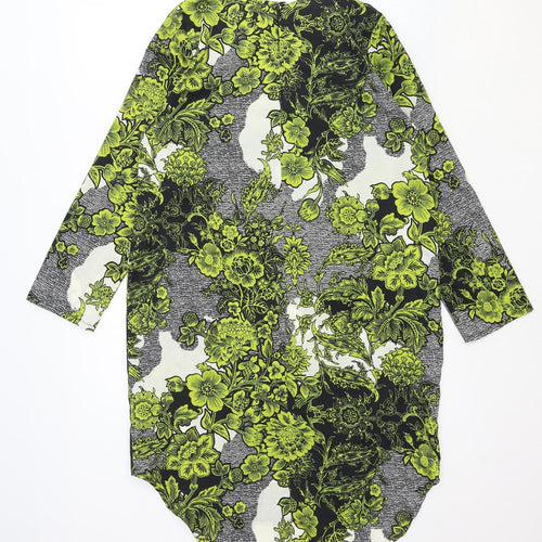 Topshop Womens Green Floral Viscose Shift Size 8 Round Neck Button