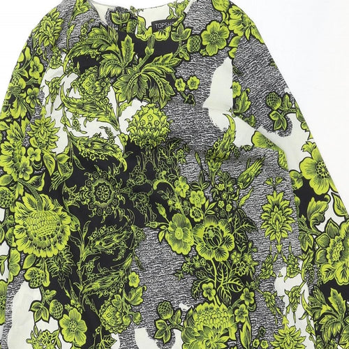 Topshop Womens Green Floral Viscose Shift Size 8 Round Neck Button