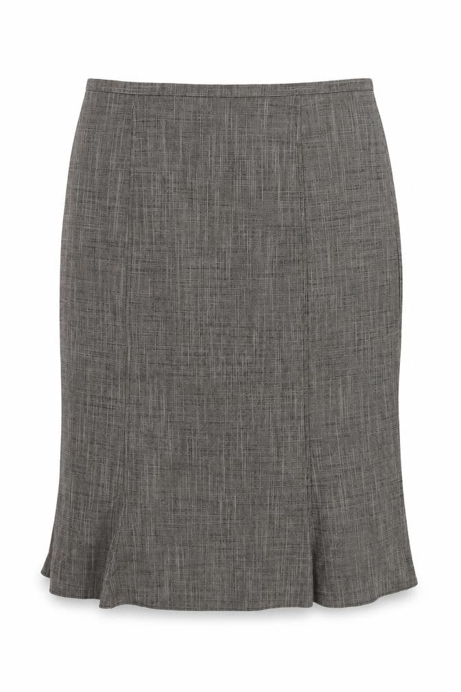 Front view of Autonomy women’s grey cotton a-line skirt, size UK 14, zip