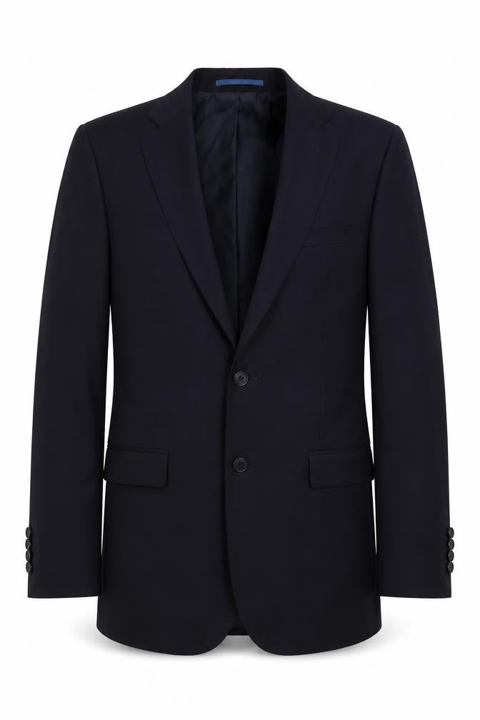 Front view of Marks & Spencer men’s blue polyester jacket suit jacket, size 40, regular