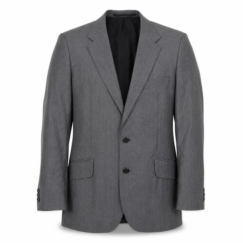Front view of Trevira men’s grey wool jacket suit jacket, size 36, regular