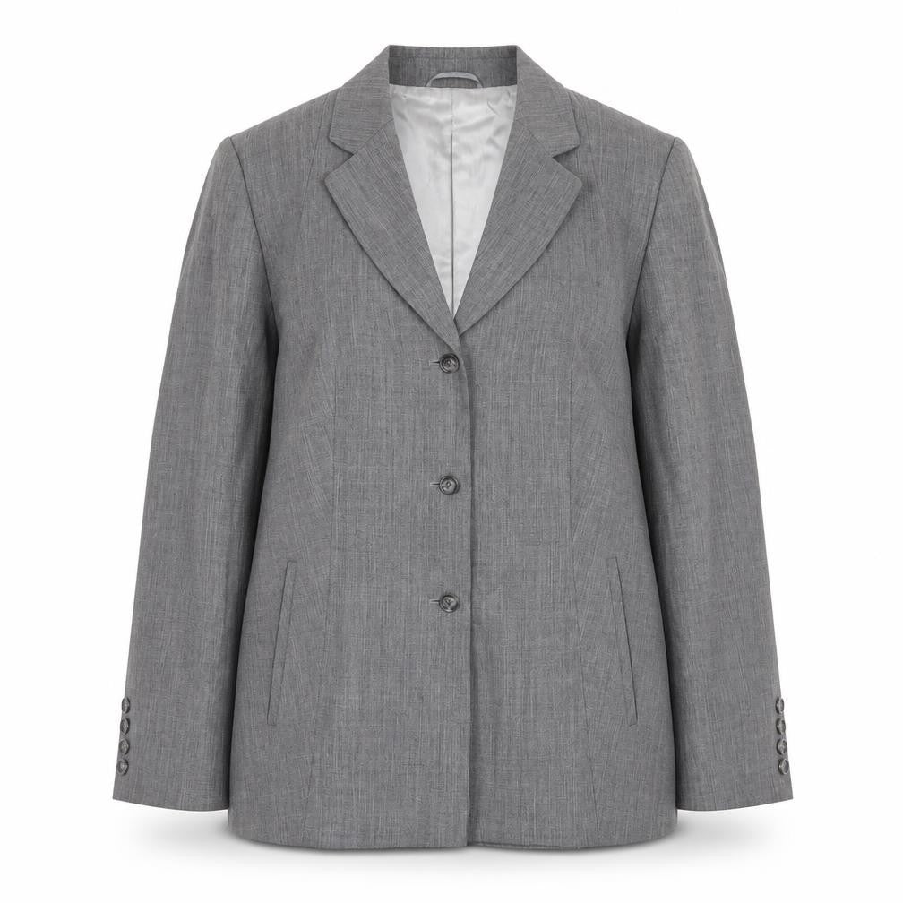 Front view of Betty Barclay women’s grey wool jacket suit jacket, size L