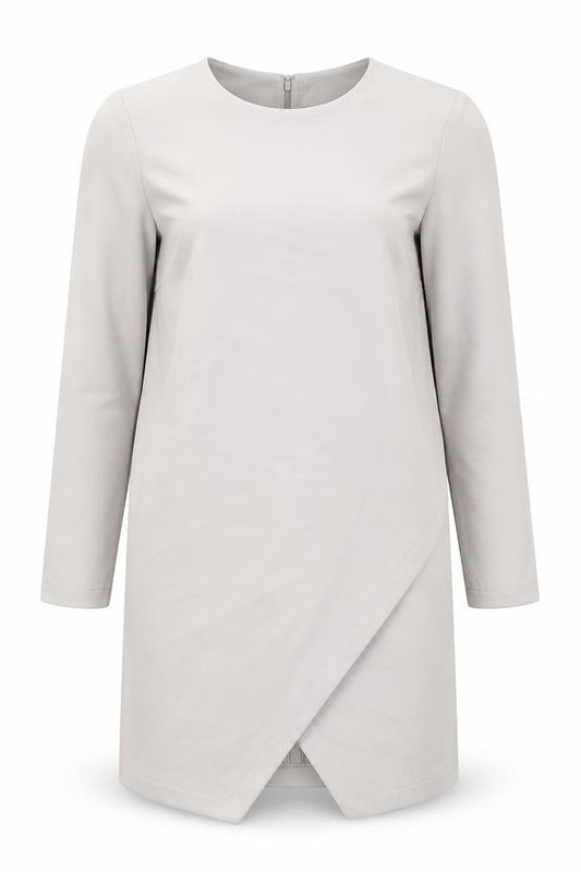 Front view of ASOS women’s grey polyester shift, size UK 10, round neck zip