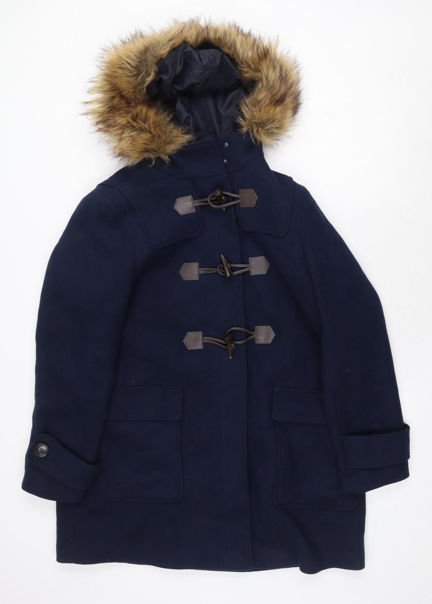 Marks and Spencer Womens Blue Pea Coat Coat Size 16 Button