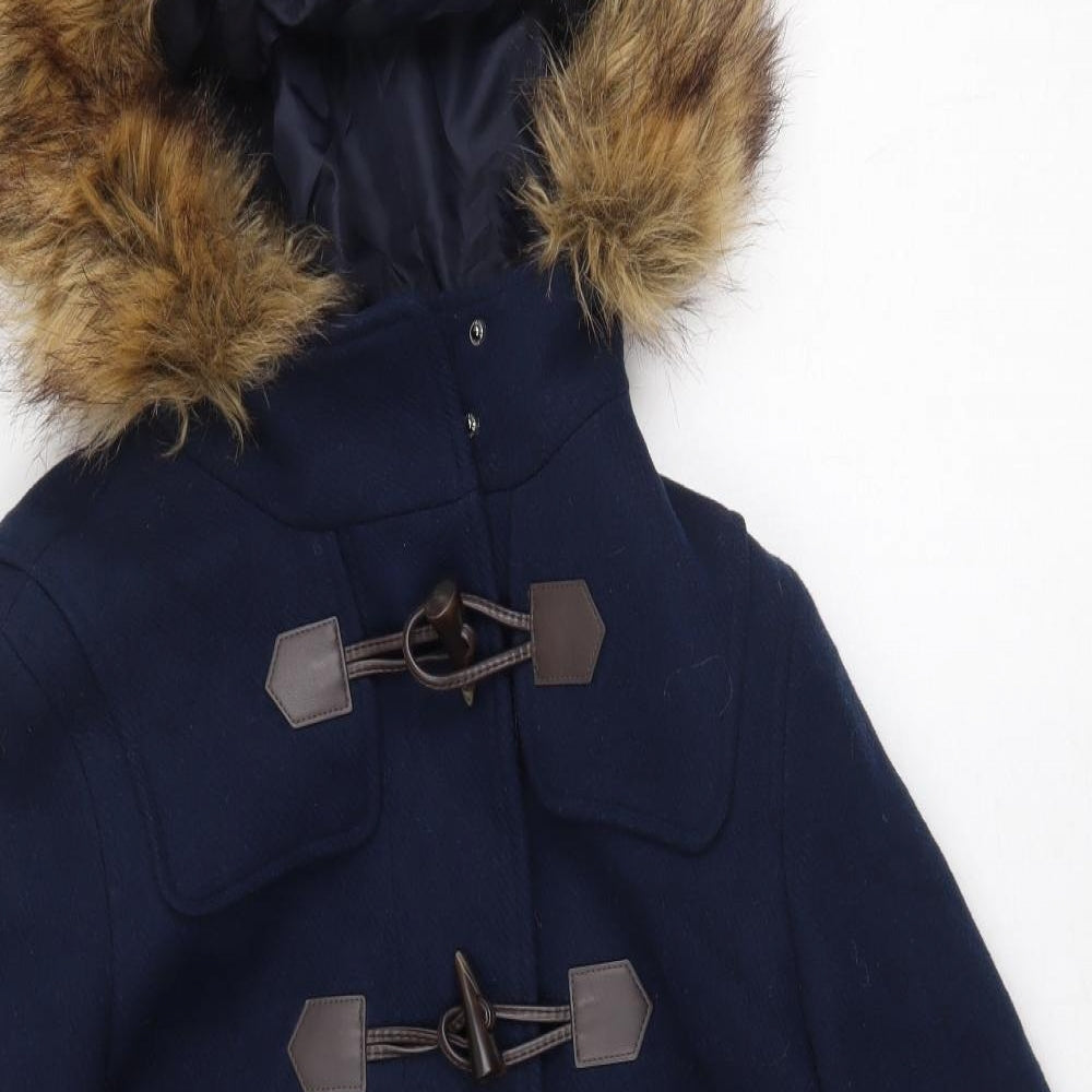 Marks and Spencer Womens Blue Pea Coat Coat Size 16 Button