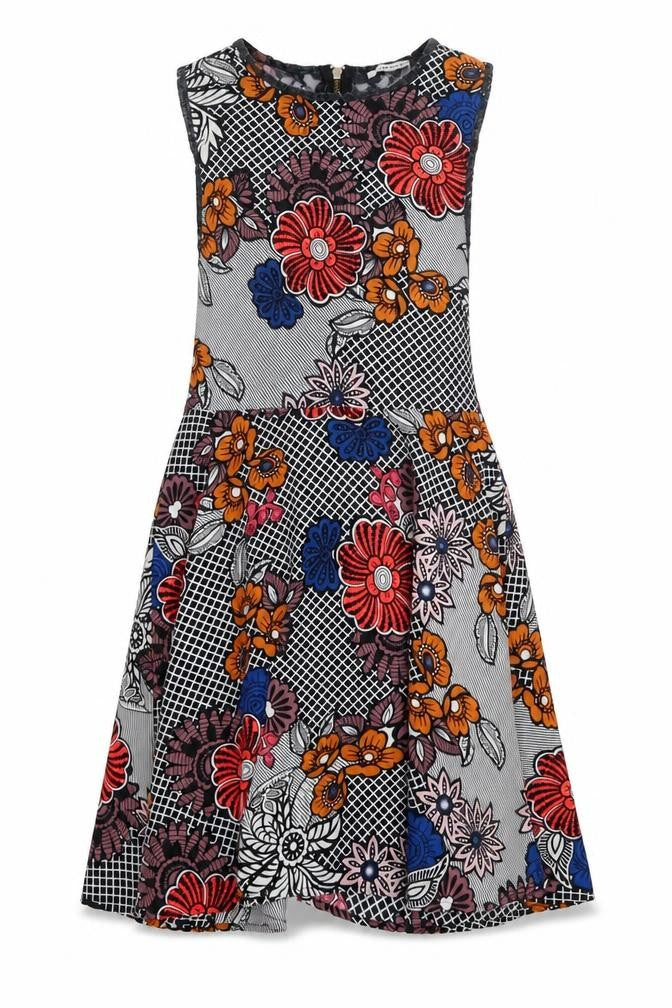 Glamorous Womens Multicoloured Floral Polyester A-Line Size M Scoop Neck Zip - Lace trim
