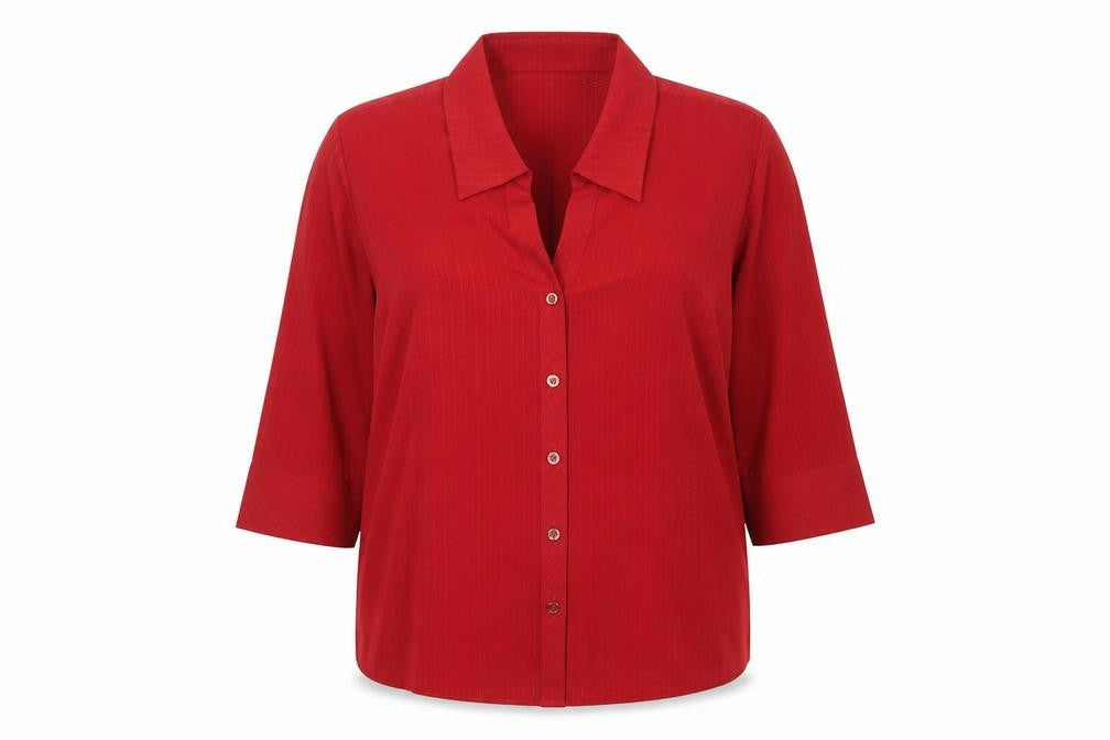 Marks & Spencer Womens Red Polyester Basic Button-Up Size 14 Collared