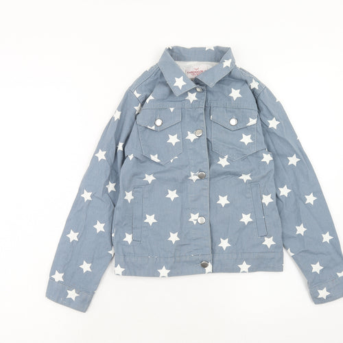 Threads Girls Blue Geometric Cotton Basic Jacket Jacket Size 9-10 Years Button - Star