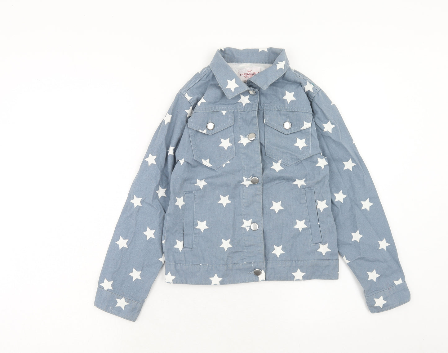 Threads Girls Blue Geometric Cotton Basic Jacket Jacket Size 9-10 Years Button - Star