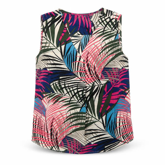 Front view of Loststock women’s multicoloured geometric polyester basic tank, size S, v-neck