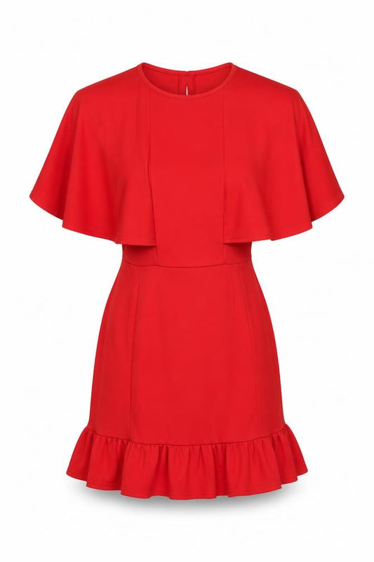 Front view of Lasula women’s red polyester a-line, size UK 8, round neck pullover
