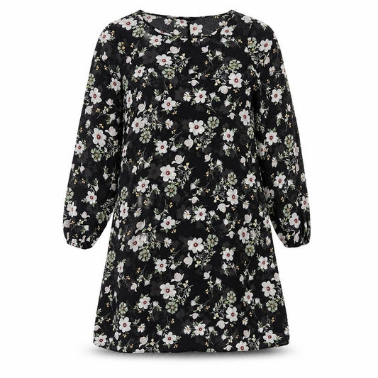 Front view of George women’s black floral polyester a-line, size UK 10, round neck pullover