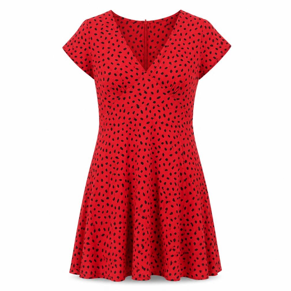 Motel Womens Red Geometric Viscose A-Line Size XS V-Neck Zip