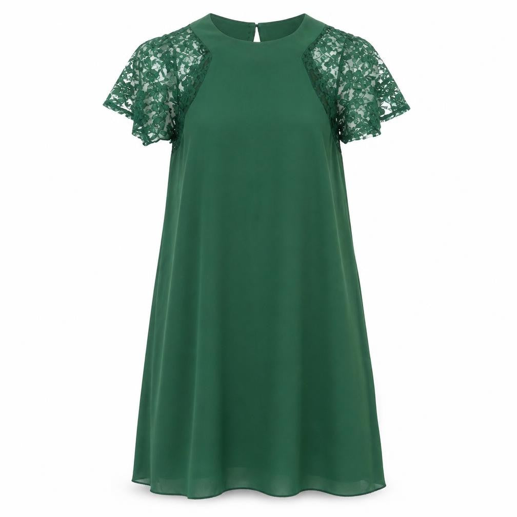 Front view of Love women’s green polyester trapeze & swing, size S, round neck button