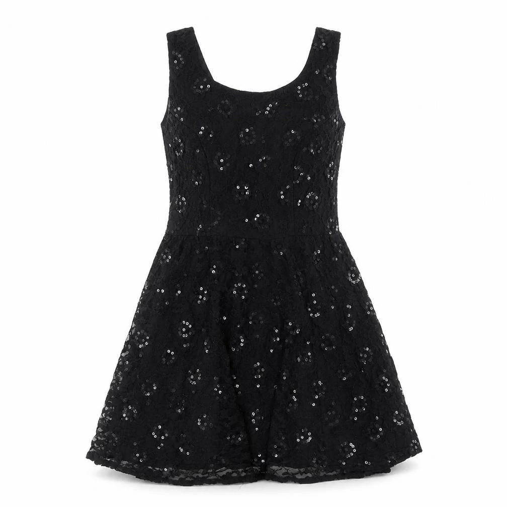 Topshop Womens Black Geometric Nylon Fit & Flare Size 10 Round Neck Button