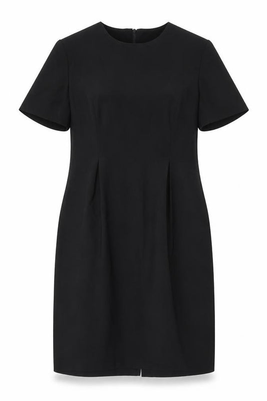 Front view of Leslie Fay women’s black polyester a-line, size UK 12, round neck zip