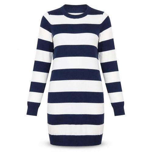 Capsule Womens Blue Striped Viscose Jumper Dress Size 8 Round Neck Pullover - Size 8-10