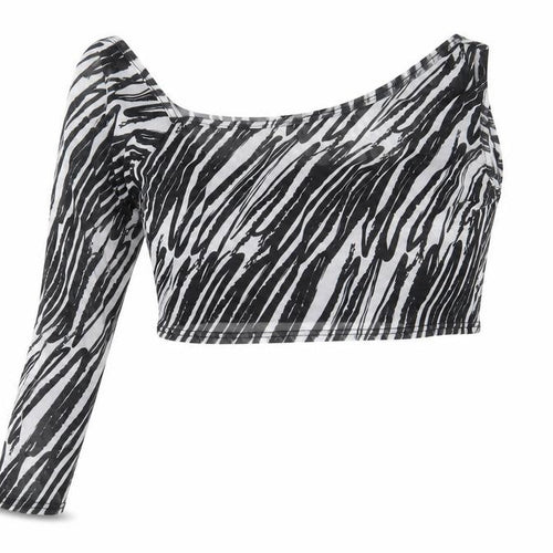 I SAW IT FIRST Womens Black Animal Print Polyester Cropped Blouse Size 12 One Shoulder - Zebra Pattern