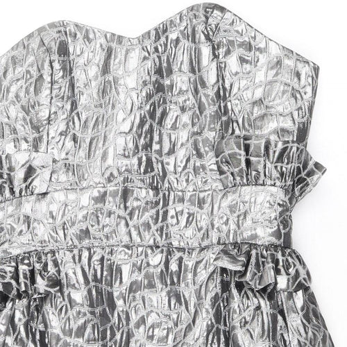 Miss Behave Womens Silver Geometric Polyester Pencil Dress Size 12 Off the Shoulder Zip
