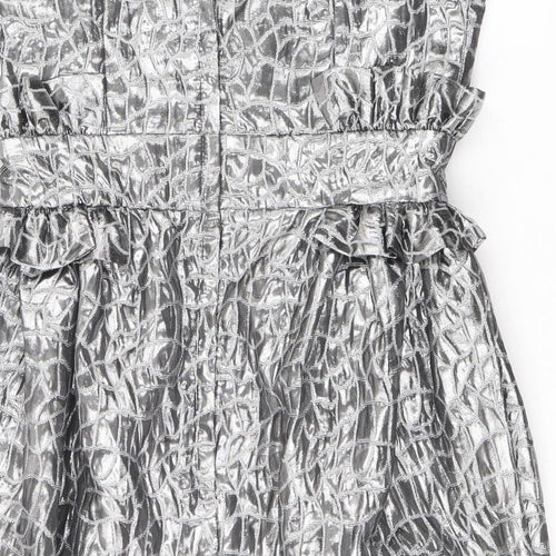 Miss Behave Womens Silver Geometric Polyester Pencil Dress Size 12 Off the Shoulder Zip
