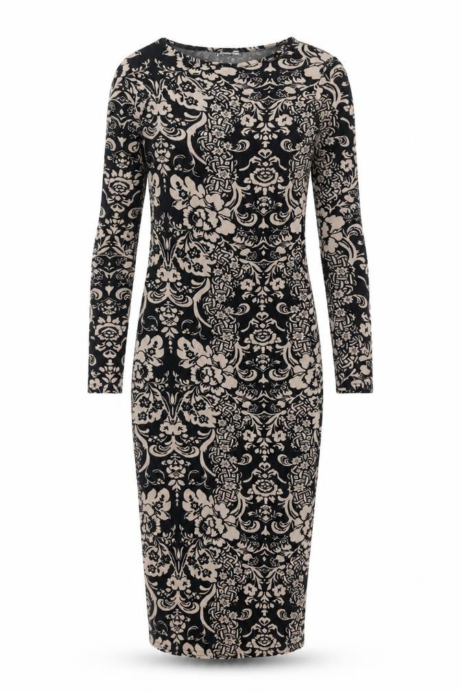 Glamour Babe Womens Black Geometric Viscose Bodycon Size M Round Neck Pullover - Size M-L