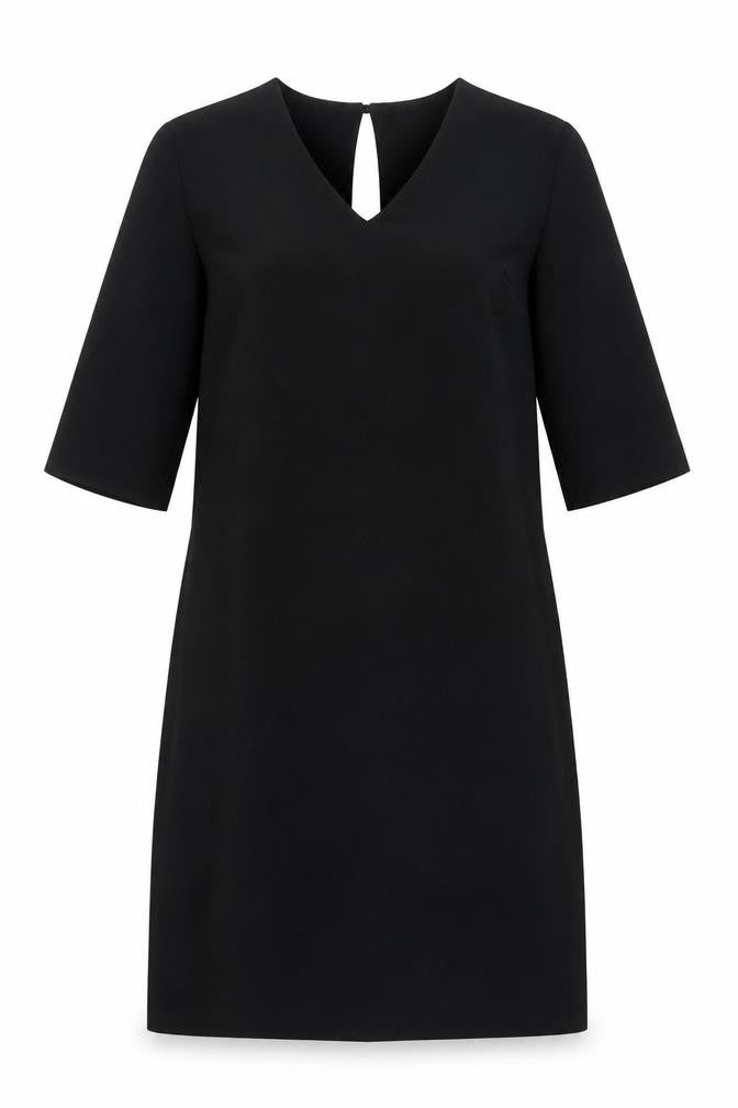 Front view of Marks & Spencer women’s black polyester a-line, size UK 12, round neck button