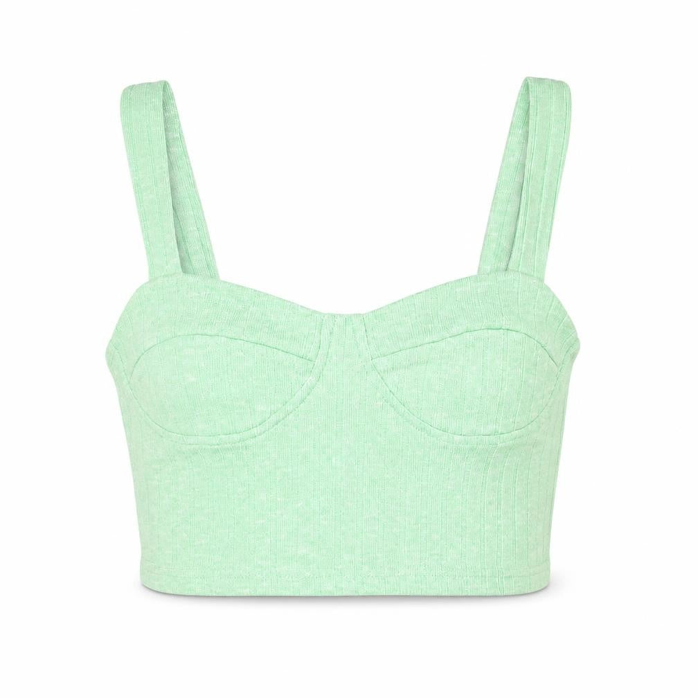 Monki Womens Green Polyester Cropped Tank Size XS Sweetheart