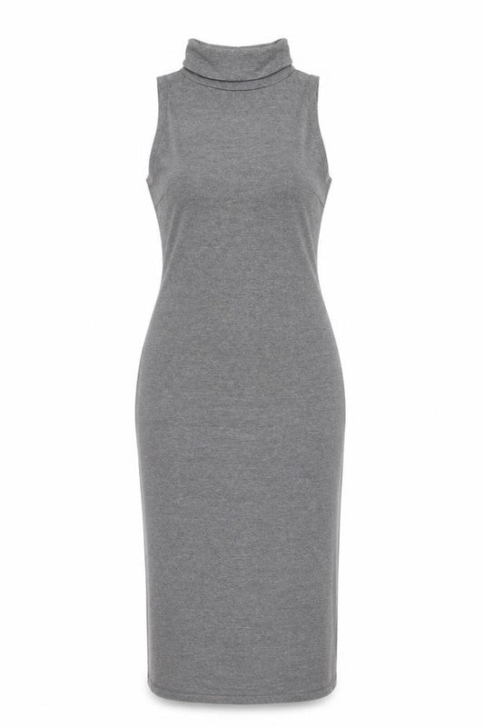 Front view of True Decadence women’s grey polyester bodycon, size UK 8, roll neck pullover