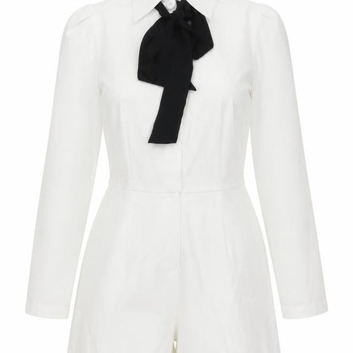 Lioness Womens Ivory Polyester Playsuit One-Piece Size S Button - Pussy Bow Neck