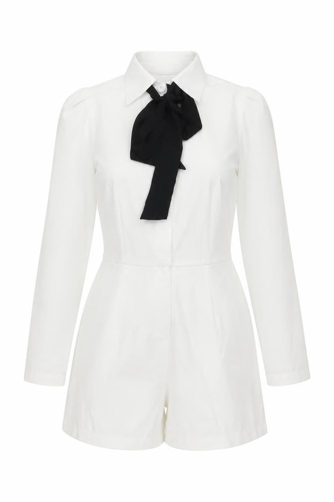 Lioness Womens Ivory Polyester Playsuit One-Piece Size S Button - Pussy Bow Neck