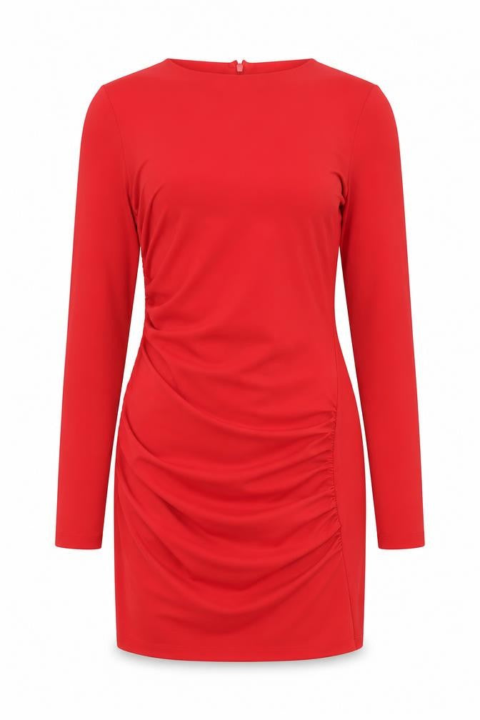 Front view of Zara women’s red polyester a-line, size S, round neck zip
