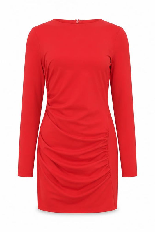 Front view of Zara women’s red polyester a-line, size S, round neck zip