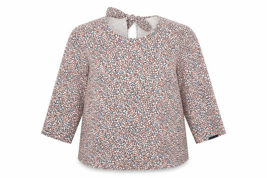 Front view of Zara women’s multicoloured geometric polyester basic blouse, size XS, round neck